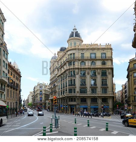 BARCELONA - JUN. 9, 2013: Casa Heribert Salas was built during 1923 by Juli Marial i Tey at No.47 Via Laietana in the Old City (Ciutat Vella) of Barcelona, Catalonia, Spain.