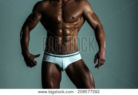 Black Sportsman Thumbs Up. Personal Fitness Trainer. Attractive Guy With Healthy Sports Sexy Body. A