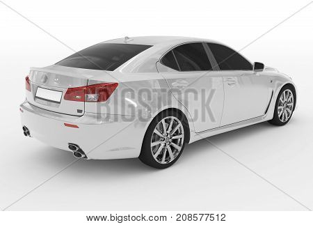 Car Isolated On White - White Paint, Tinted Glass - Back-right Side View