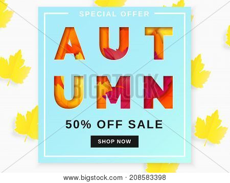 Autumn Sale Background Layout Decorate With Leaves For Shopping Sale Or Promo Poster And Frame Leafl