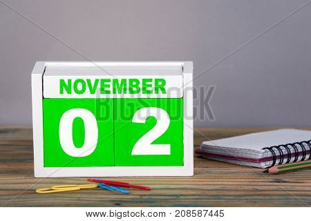 November 2. close-up wooden calendar. International Day to End Impunity for Crimes against Journalists. Time planning and business background