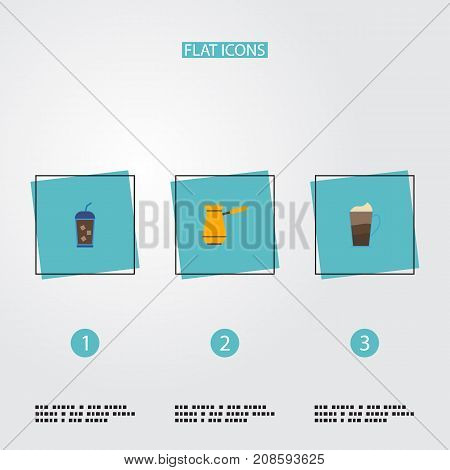 Flat Icons Ibrik, Latte, Beverage And Other Vector Elements
