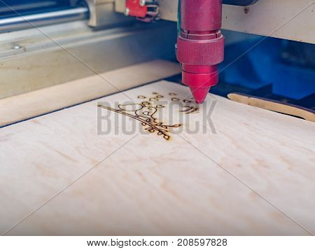 Automated machine for burning out patterns on a tree cut a leaf of a tree