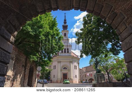 Lutheran Church of Budavár photographed through the Gate Vienna (Bécsi kapu) - Budapest, Hungary