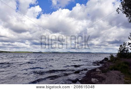 Day Lake In White Cloudy Weather