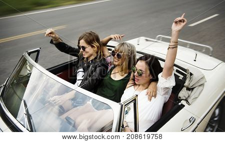 Diverse group of people enjoying a road trip and festival