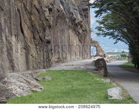 Ancient Roman Road Arch In Donnas