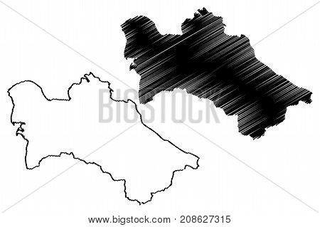 Turkmenistan map vector illustration , scribble sketch Turkomen