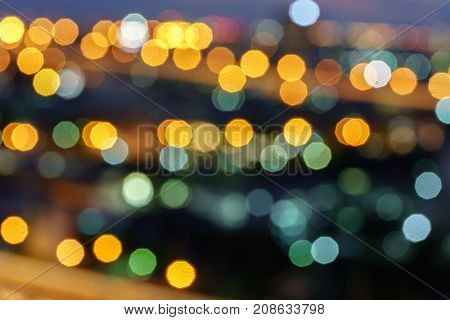 Defocused lights abstract colorful nonagon bokeh background
