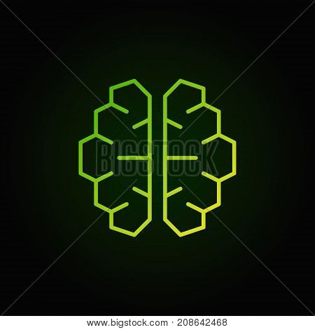 AI cyberbrain green icon - vector artificial intelligence brain concept outline symbol on dark background