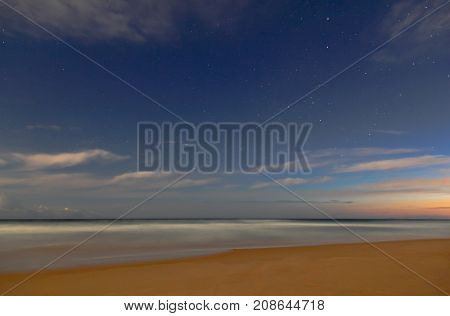 Treachery Beach - Seal Rocks at twighlight with stars and sunset. This area south of Forster this section of New South Wales Mid Coast is popular with lovers of nature with many beaches lakes and National Parks to enjoy.