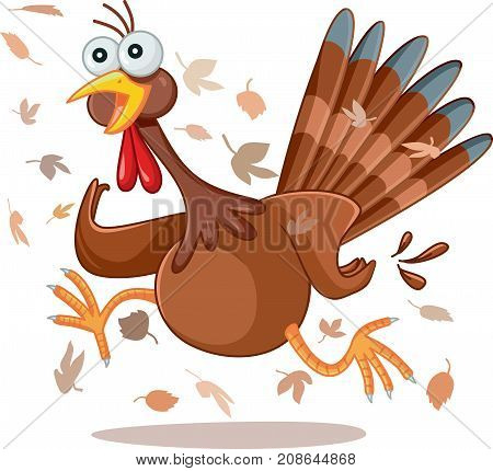 Funny Thanksgiving Turkey Running Vector Cartoon Illustration