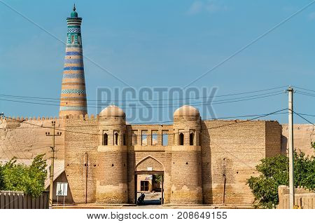 Entrance Gate in the ancient city wall of Ichan Kala. Khiva, a UNESCO world heritage site in Uzbekistan