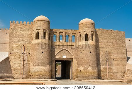 Entrance Gate in the ancient city wall of Ichan Kala. Khiva, a UNESCO world heritage site in Uzbekistan