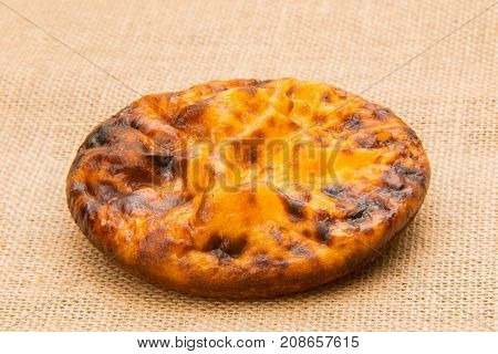 Tigelada (ABRANTES' SMALL PUDDING) typical portuguese sweet on linen background