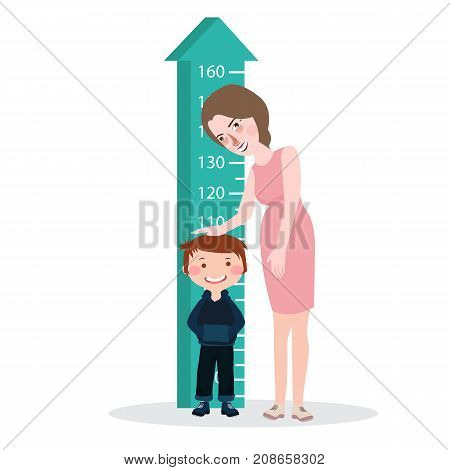 measure child kid height mother woman ruler meter grow healthy full color vector