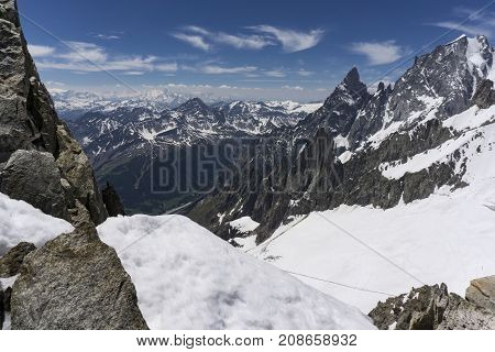 A view of the Aosta Valley from the summit of Punta Helbronner.