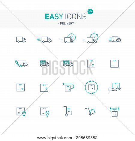 Vector thin line flat design icons set for delivery theme