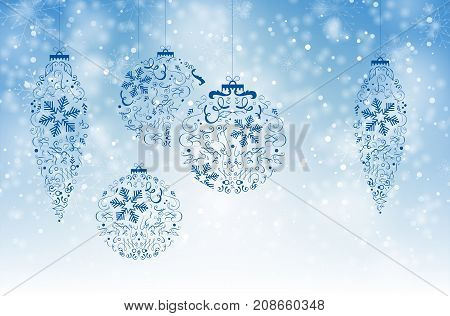 Christmas Background With Snow And Abstract Christmas Balls
