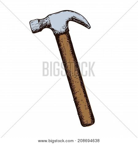 Claw hammer on white background colorful sketch illustration of repair tool. Vector