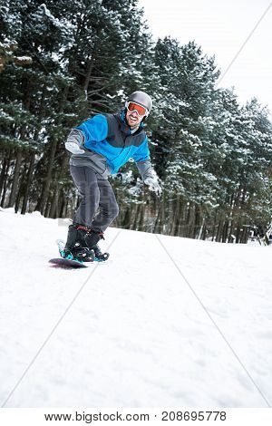 Exteme Snowboarding, Man Enjoy At High Mountain