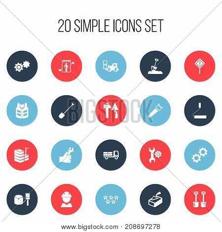Set Of 20 Editable Building Icons. Includes Symbols Such As Hacksaw, Shovel, Cork Jacket And More