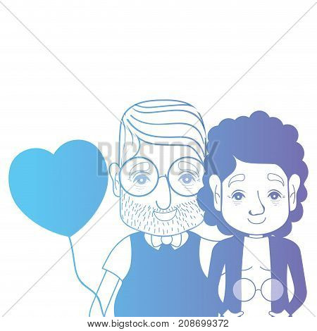 line couple togeter with hairstyle and hearts balloons vector illustration