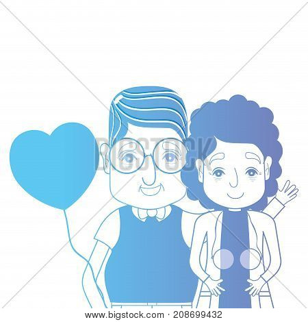 line couple togeter with hairstyle and hearts balloons vector illustration