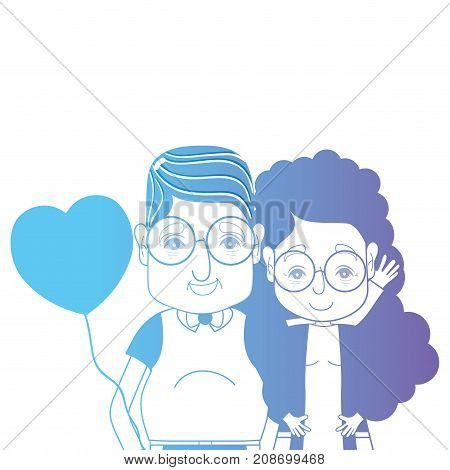 line couple togeter with hairstyle and hearts balloons vector illustration