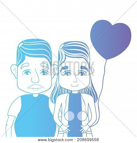 line couple togeter with hairstyle and hearts balloons vector illustration