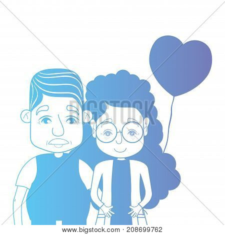 line couple togeter with hairstyle and hearts balloons vector illustration