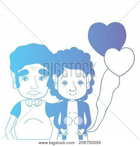 line couple togeter with hairstyle and hearts balloons vector illustration