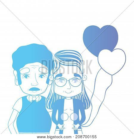 line couple togeter with hairstyle and hearts balloons vector illustration