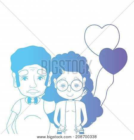line couple togeter with hairstyle and hearts balloons vector illustration