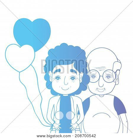 line couple togeter with hairstyle and hearts balloons vector illustration
