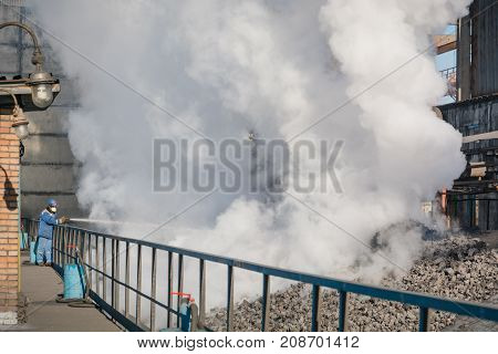Production Of Coke. Coke Is Extinguished Water. Steel Works. Nlmk. Altai Coke.