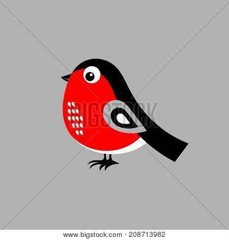 Cartoon bullfinch on a gray background. Vector illustration