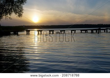 Sunset over Necko lake , podlasie, Poland.
