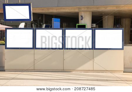 Train Station Billboard Blank White Isolated Clipping Path Outdoors Ad Space Advertisement
