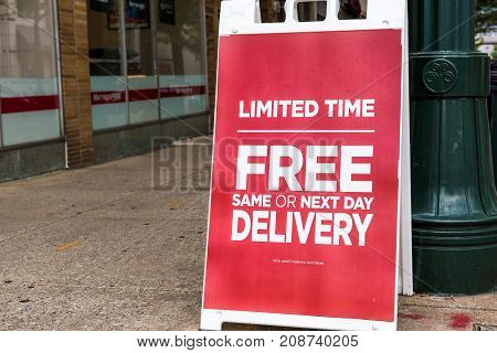 Silver Spring USA - September 16 2017: Mattress firm warehouse store facade and sign for limited time same day free delivery
