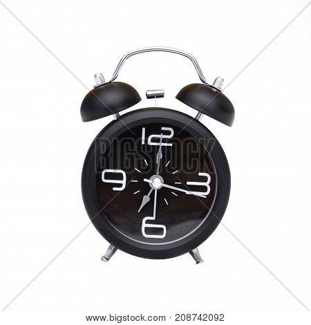 Black retro alarm clock isolated on white background