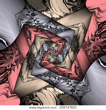 3D rendering of computer generated sprial tricolor fractal artwork