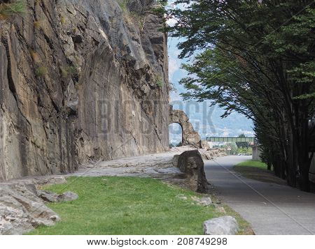 Ancient Roman Road Arch In Donnas
