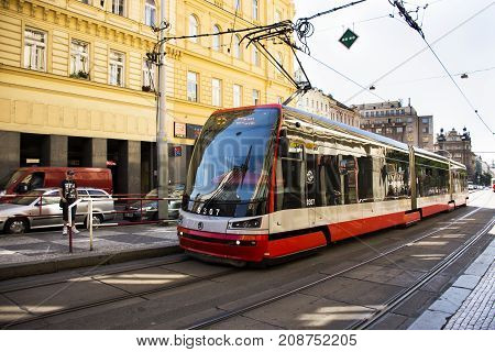 Czechia People And Foreigner Travelers Use Retro Tramway Got To Travel And Working At I.p. Pavlova S