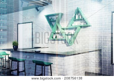 White Bar Interior, Stand, Posters Side Toned
