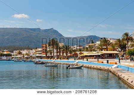 Sitia, Crete, Greece - June 11, 2017: The Pictursque Port Of Sitia, Crete, Greece. Sitia Is A Tradit