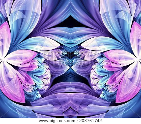 Computer generated fractal artwork with purple lillium flowers