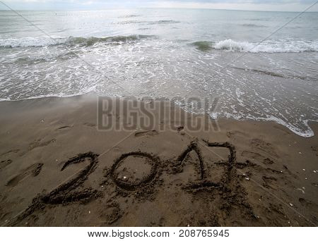Year 2017 On The Sand Of The Sea