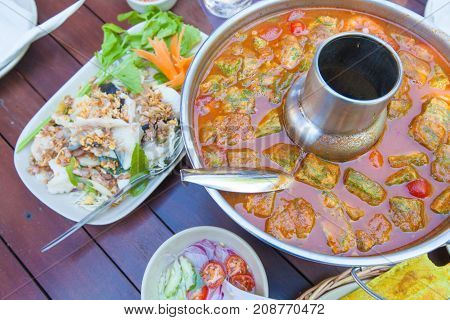 Cuisine Thai Food Soup And Boiled Fish