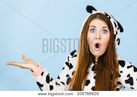 Woman Wearing Pajamas Cartoon Open Hand